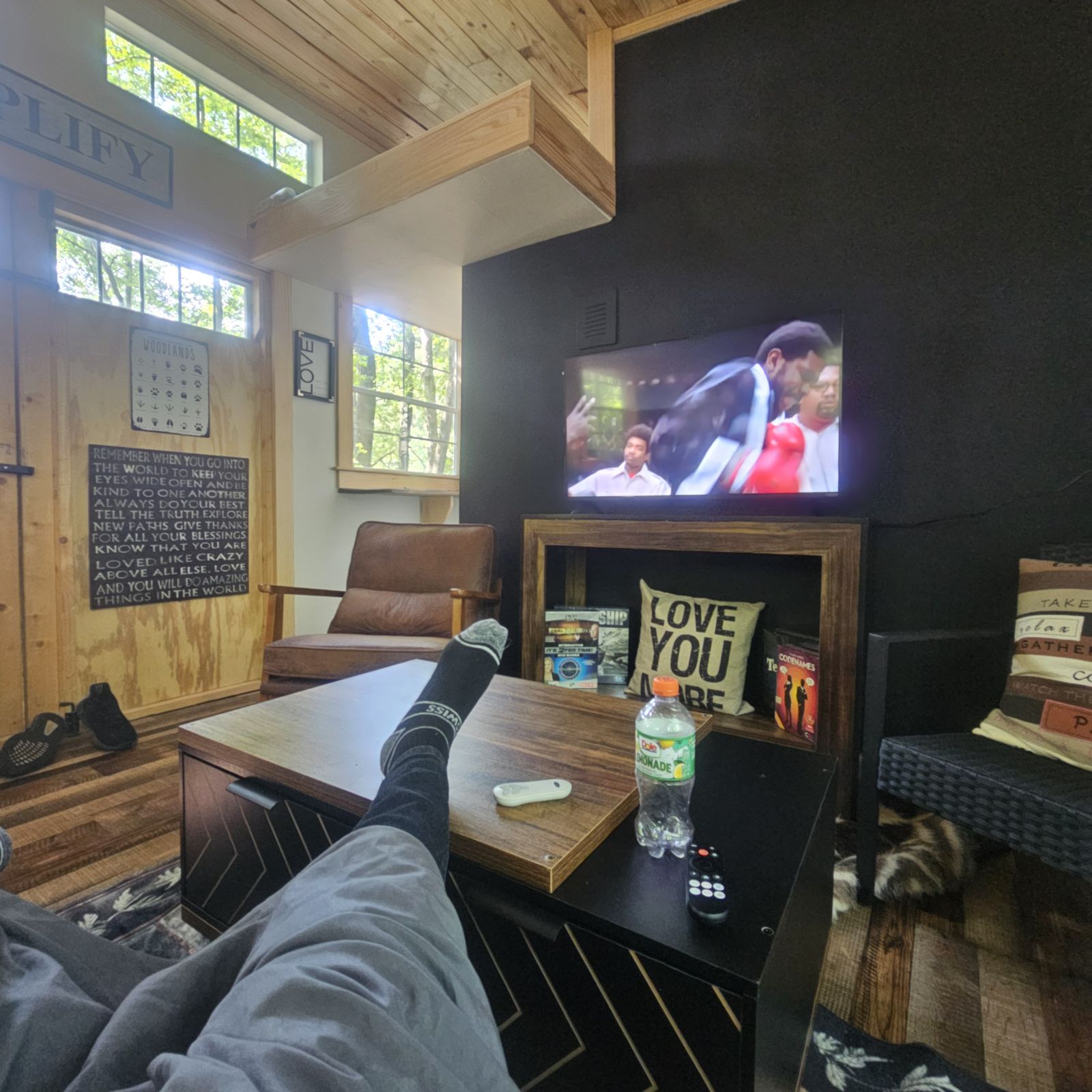 Cozy seating corner with television and games